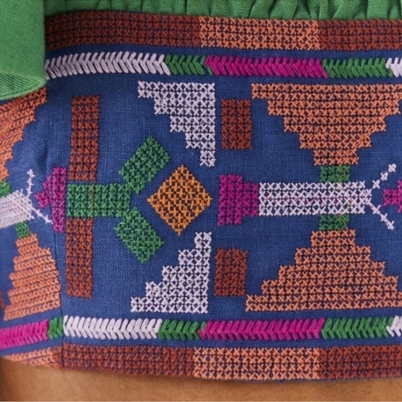 NWT! Farm Rio Tropical Green Linen Embroidered Smocked Back Crop Top. Size XL. - Picture 4 of 14